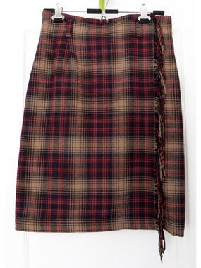 Bespoke wool plaid/tartan wrap skirt with fringe